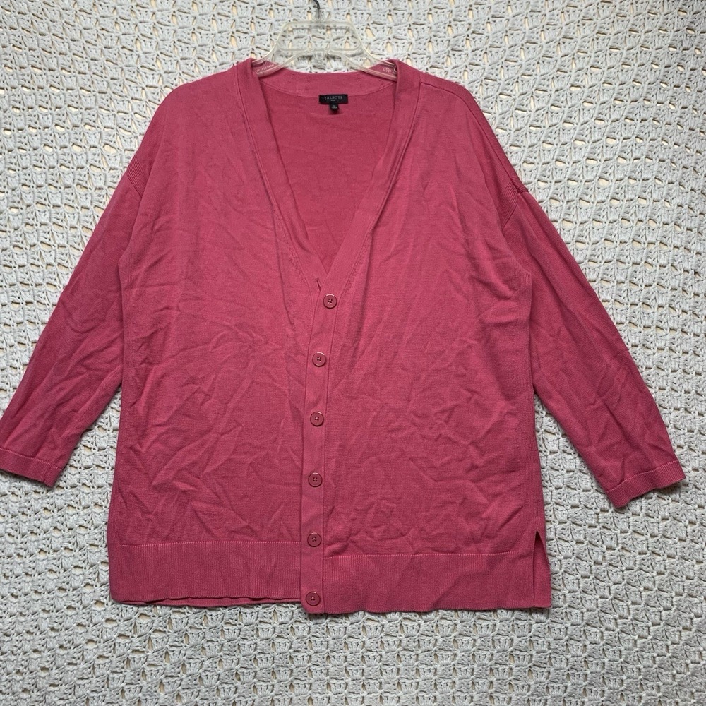 Talbots‎ Cardigan Top Blouse Women's Size 1X Pink V-neck Long Sleeve Sweater